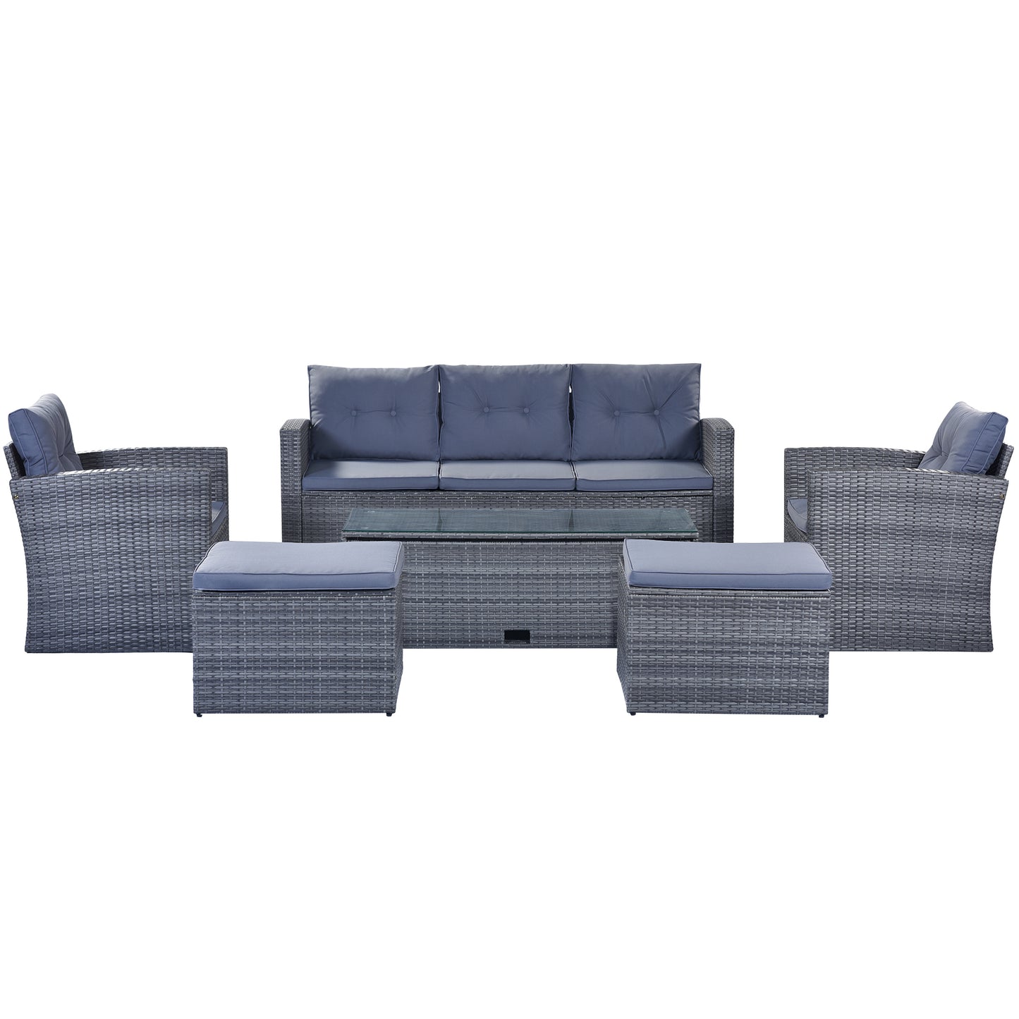 Prado 6 Pc PE Rattan Outdoor Patio Furniture Set - Gray