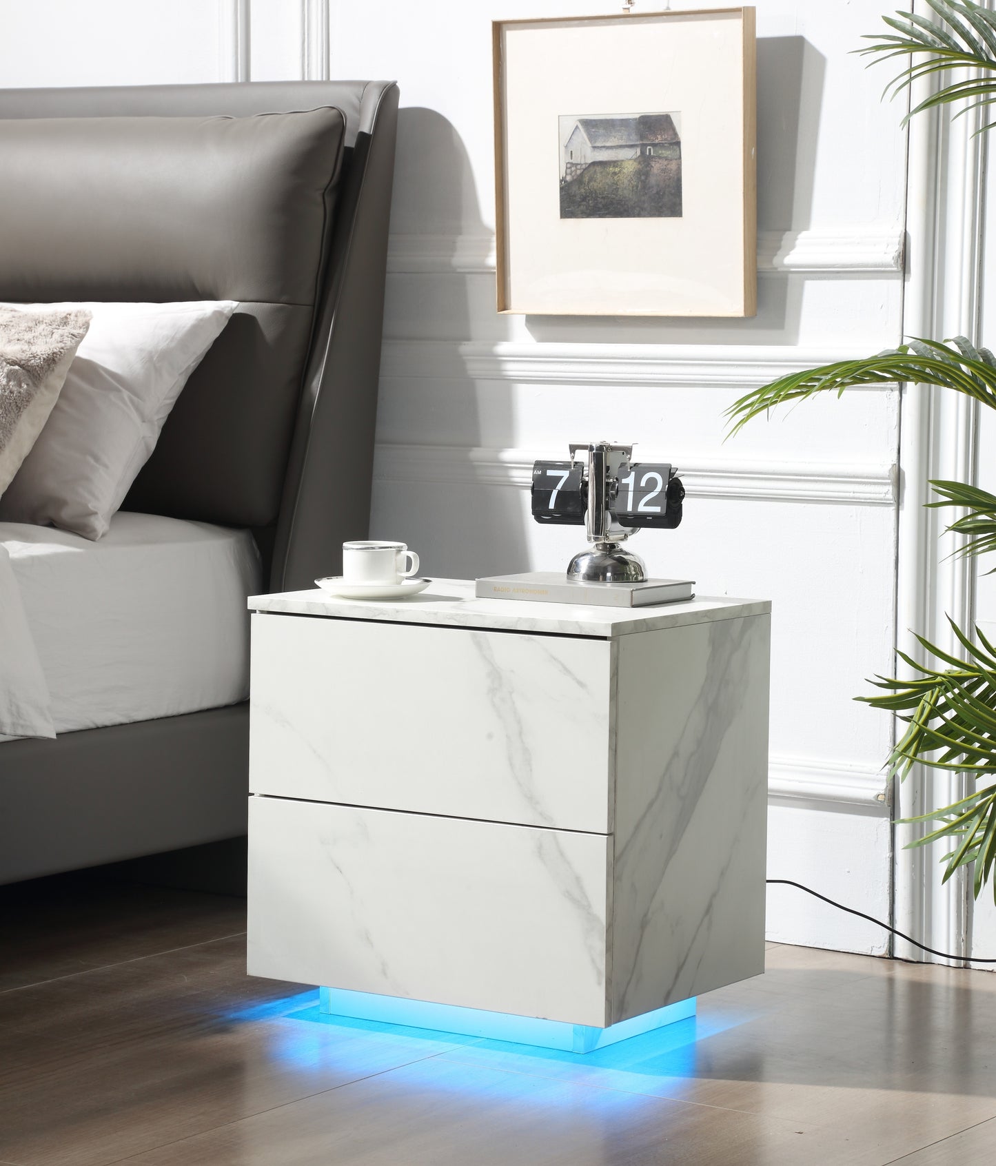 Nami Nightstand with LED Strip Lights - White