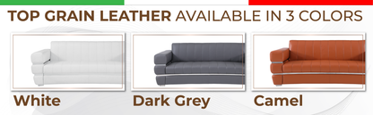 Meza Top Grain Italian Leather  Loveseat - Dark Gray