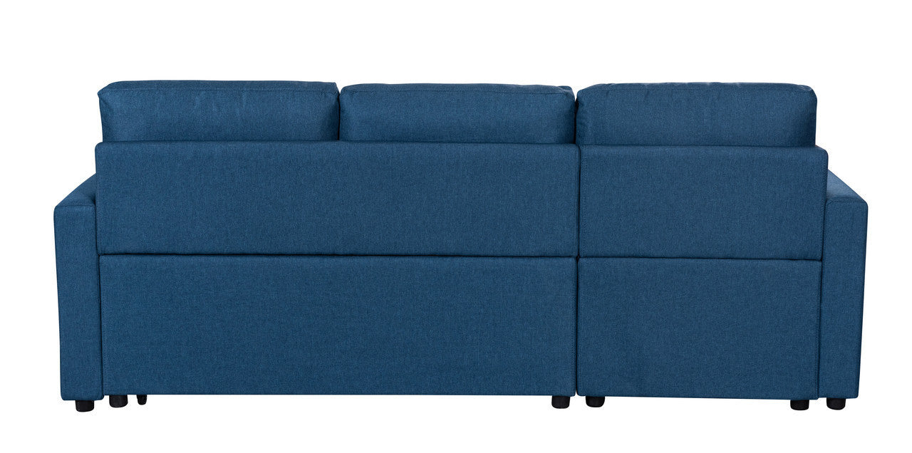 Paisley Linen Fabric Reversible Sleeper Sectional Sofa with Storage -  Blue