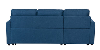 Paisley Linen Fabric Reversible Sleeper Sectional Sofa with Storage -  Blue