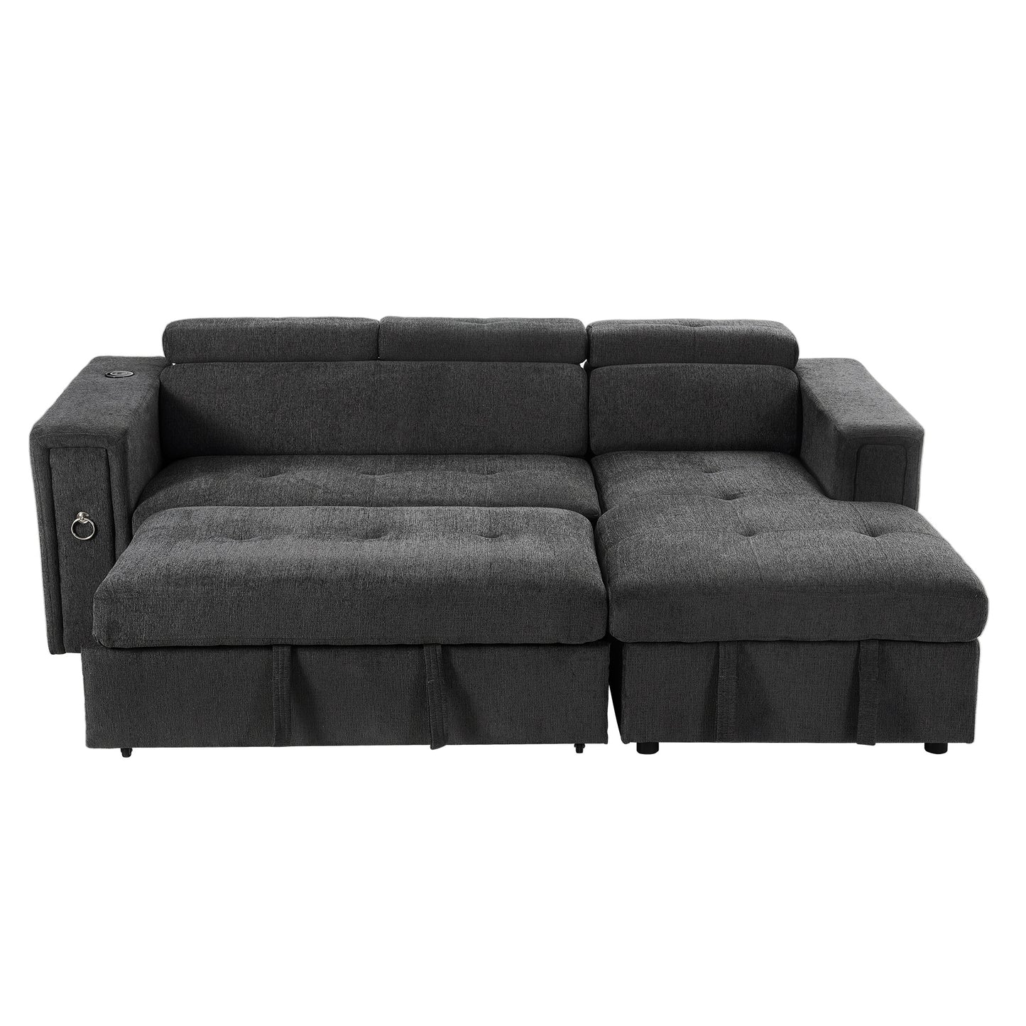 Tumic Pull-Out Sofa Bed L-Shape Sectional Sofa - Gray