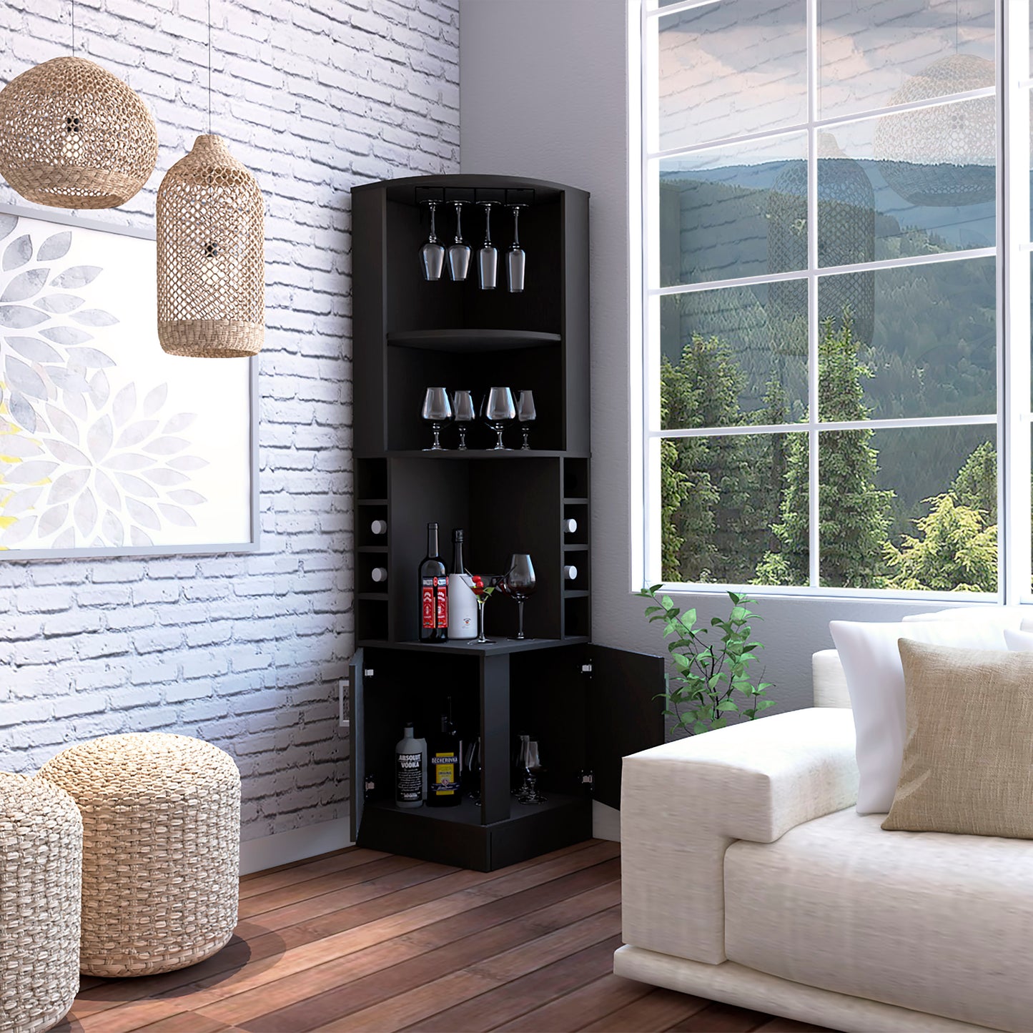 Atanasio Corner Bar Cabinet - Black