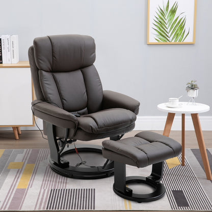 Flynn PU Leather Massage Recliner Chair with Ottoman - Brown