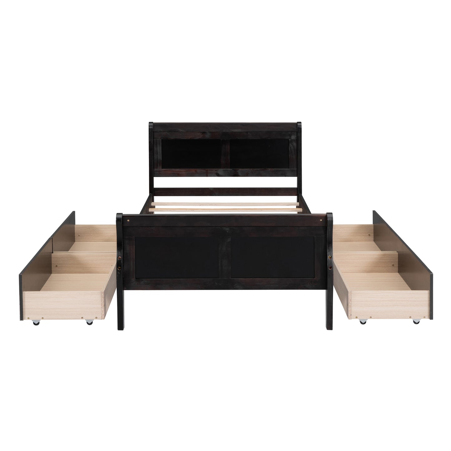 Meg Twin Size Wood Platform Bed with 4 Drawers - Espresso