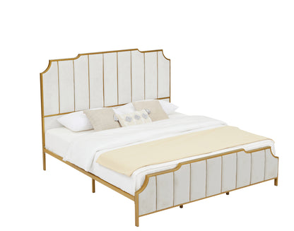 Brena King Size Velvet Platform Bed - White