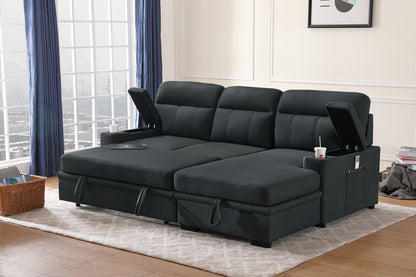 Kaden Fabric Sleeper Sectional Sofa Chaise - Black