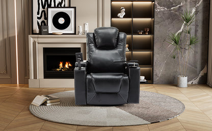 Otto PU Leather Power Recliner r with Surround Sound -Tray Table - Black