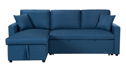 Paisley Linen Fabric Reversible Sleeper Sectional Sofa with Storage -  Blue