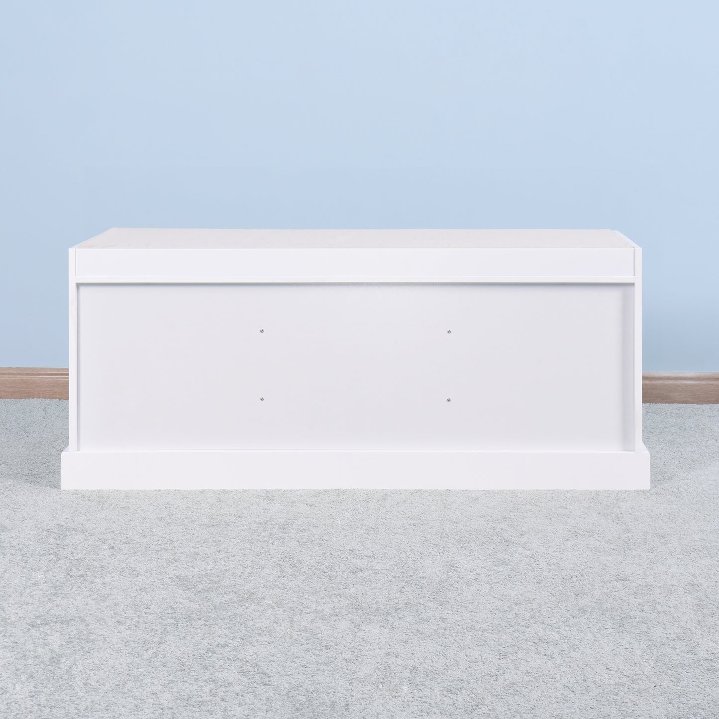 Wooden Shoe Storage Bench with White Cushion