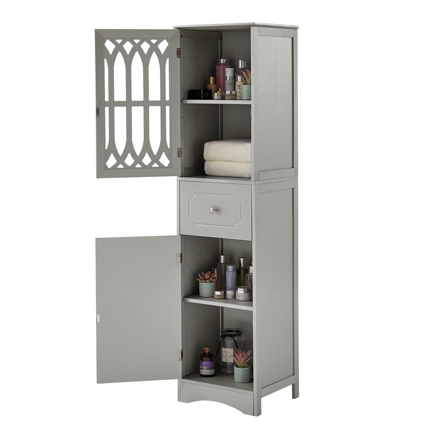 Statured Bathroom Cabinet with Drawer and Doors - Gray