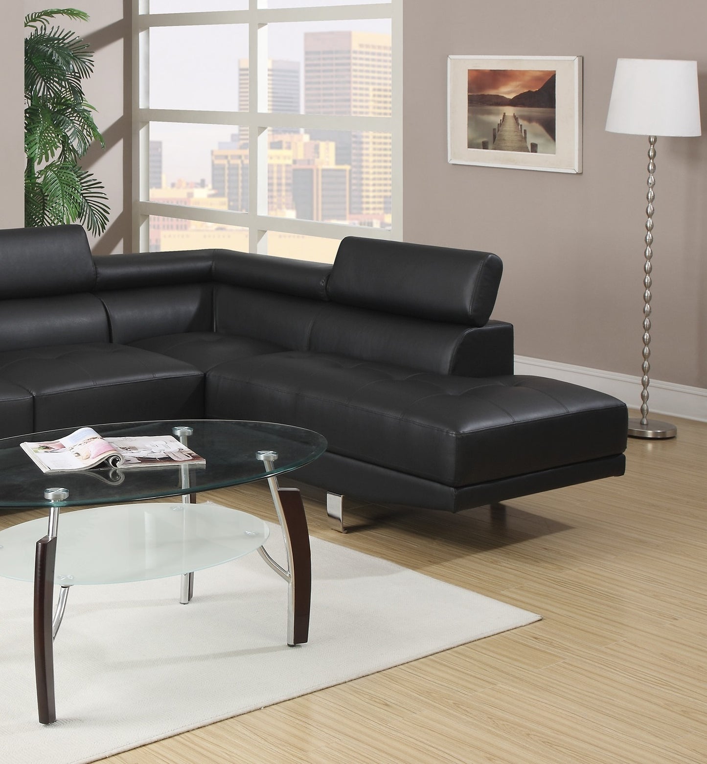 Akira Sectional Sofa Adjustable Headrest - Black