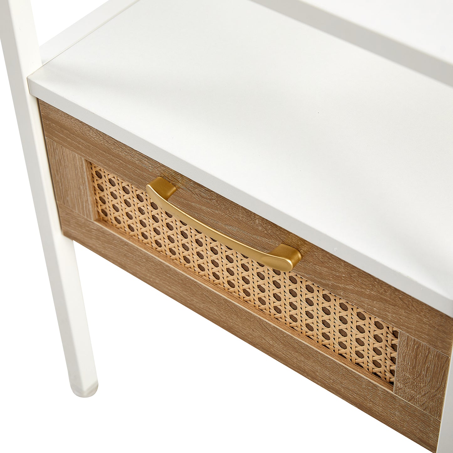 Rattan End table with  drawer Modern nightstand - White