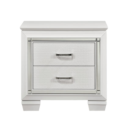 Ken Faux Alligator Embossed Textured Nightstand - White