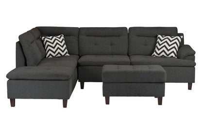 Lar Sectional Fabric Sofa w Ottoman - Dark Gray