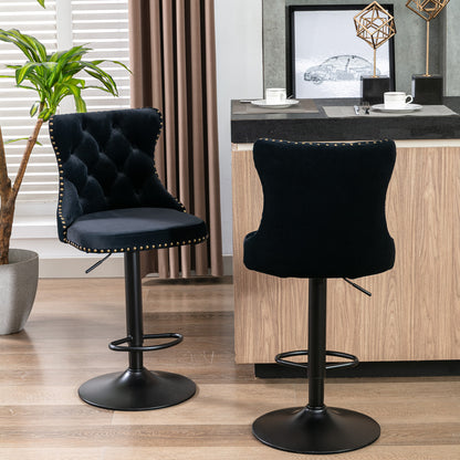 Rise 180 Velvet Barstools Adjusatble Seat Height - Black Set of 2