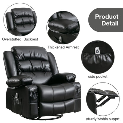 Float Massage Swivel Rocker Recliner Chair - Black