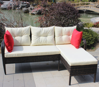 Hutson 2 Pc Outdoor Patio Wicker Ratten Sectional Sofa - Brown