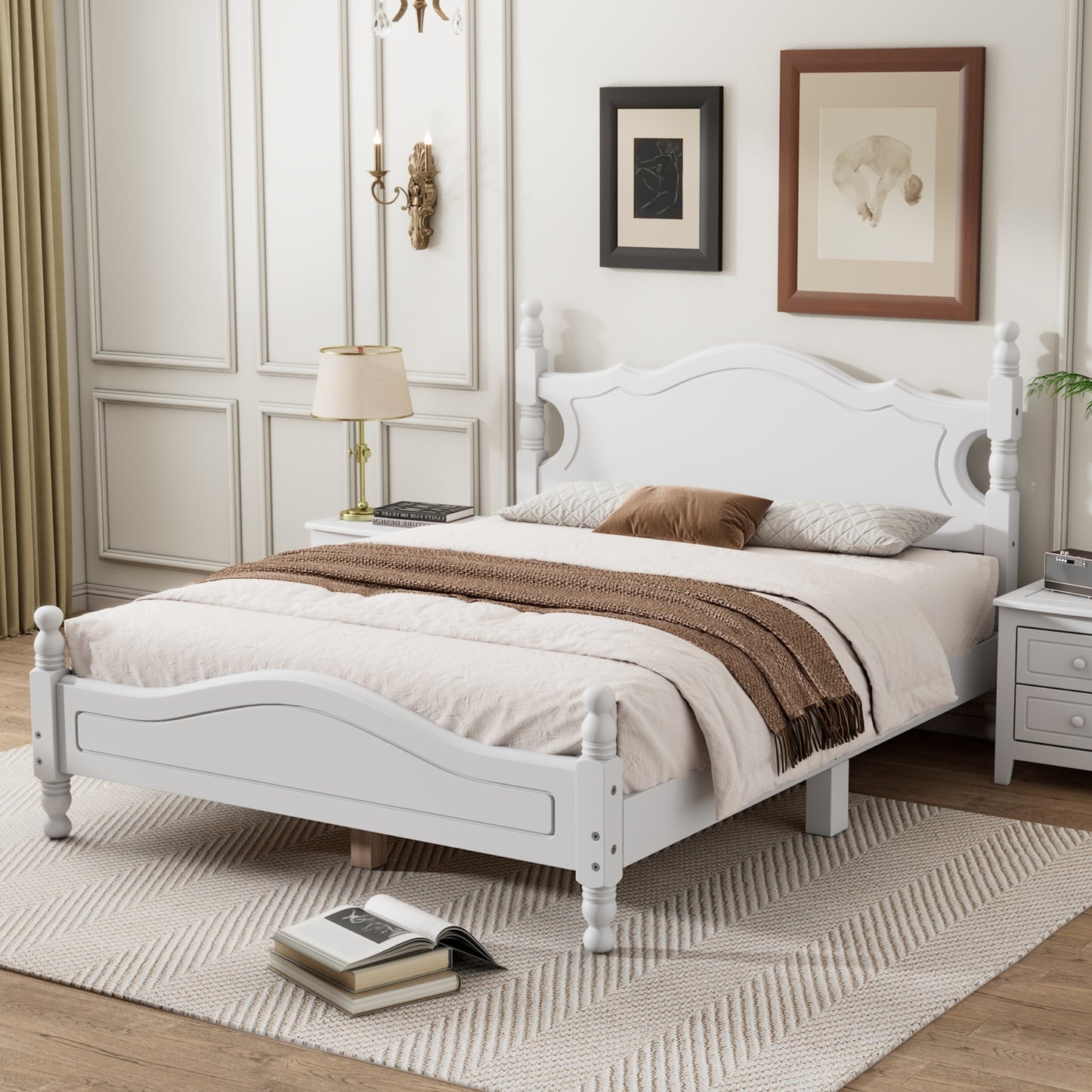 Quarto II Full Size Wood Platform Bed Frame - White