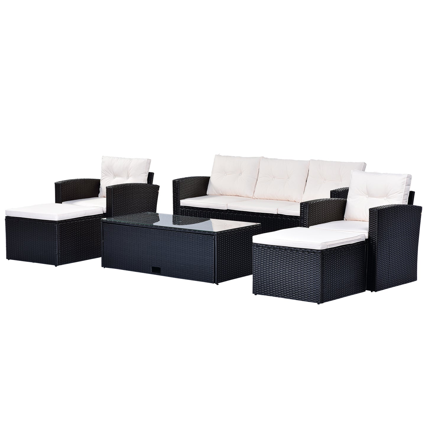 Prado 6 Pc PE Rattan Outdoor Patio Furniture Set - Beige