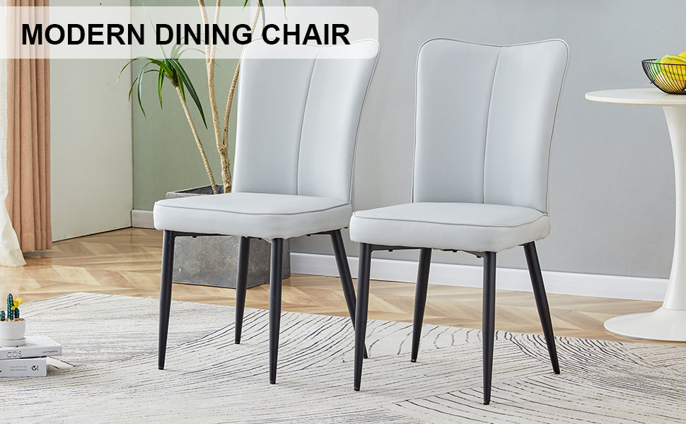 Carver PU Dining Chair Black Metal Leg (Set of 2) - Light Gray