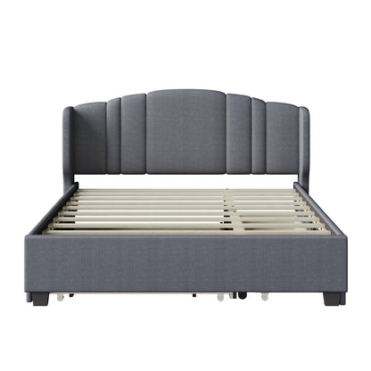 Mali Queen Size Platform Bed with Wingback Headboard - Gray