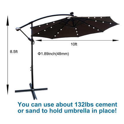 Joya 10 x 6.5 ft Patio Solar LED Umbrellas  with Crank - Chocolate