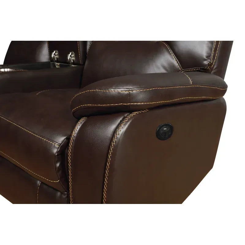 Hiroshi Power Reclining Sectional Faux Leather Sofa - Brown