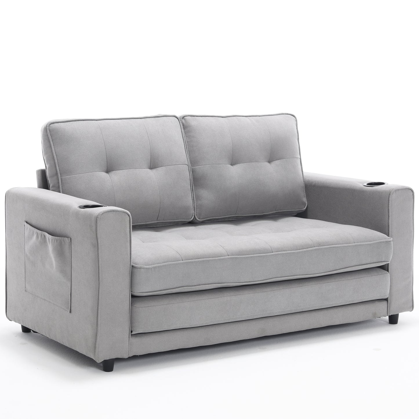 Neo Tufted Loveseat with Pull Out Sleeper - Light Gray