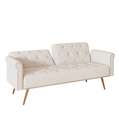 Uma Convertible Velvet Sofa Bed - Beige