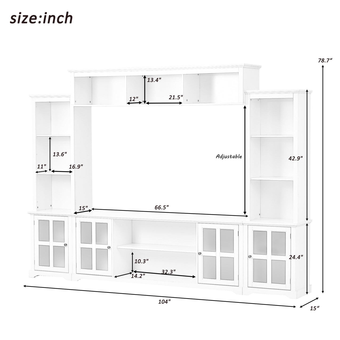 Tio Entertainment Wall Unit TV Stand with Tempered Glas - White