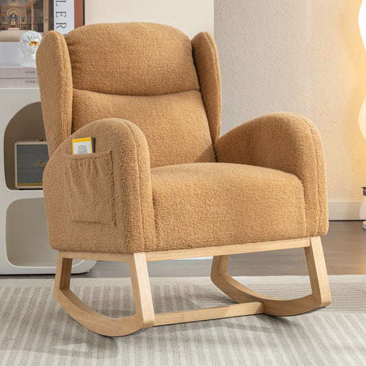 Nadia Teddy Fabric Rocking Chair - khaki