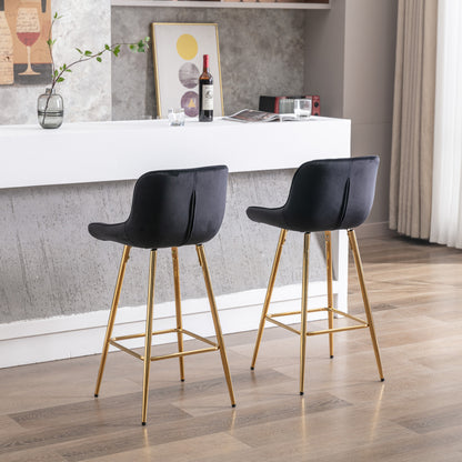 26 Inch Vista Bar Stools with Chrome Footrest  Velvet Fabric  Golden Leg - Black  Set of 2