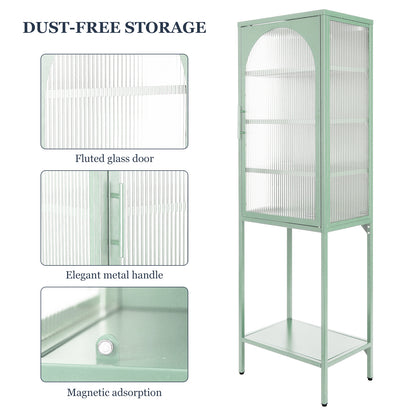 Arched Tempered Glass High Cabinet - Mint Green