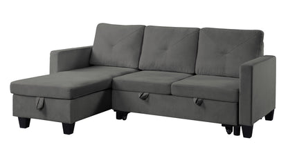 Nova Velvet Reversible Sleeper Sectional Sofa with Storage - Dark Gray