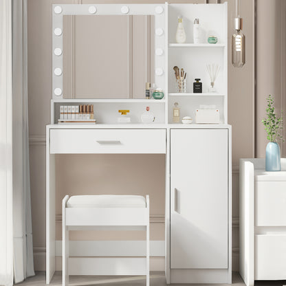 Emma Vanity Desk with Mirror & Light - White