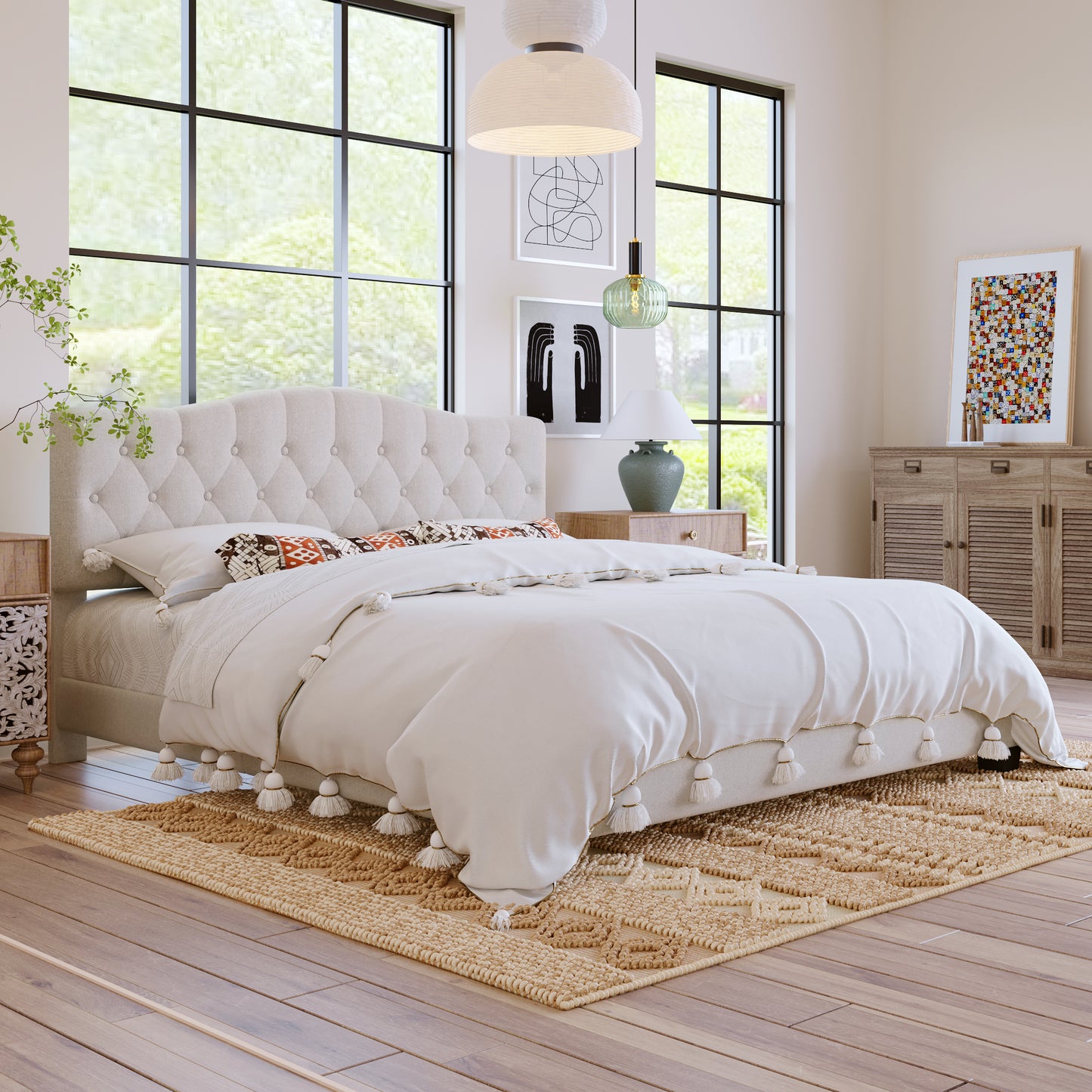 Domoni King Size Platform Bed Frame - Beige