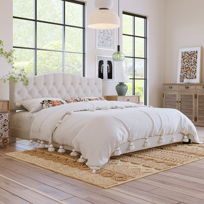 Domoni King Size Platform Bed Frame - Beige