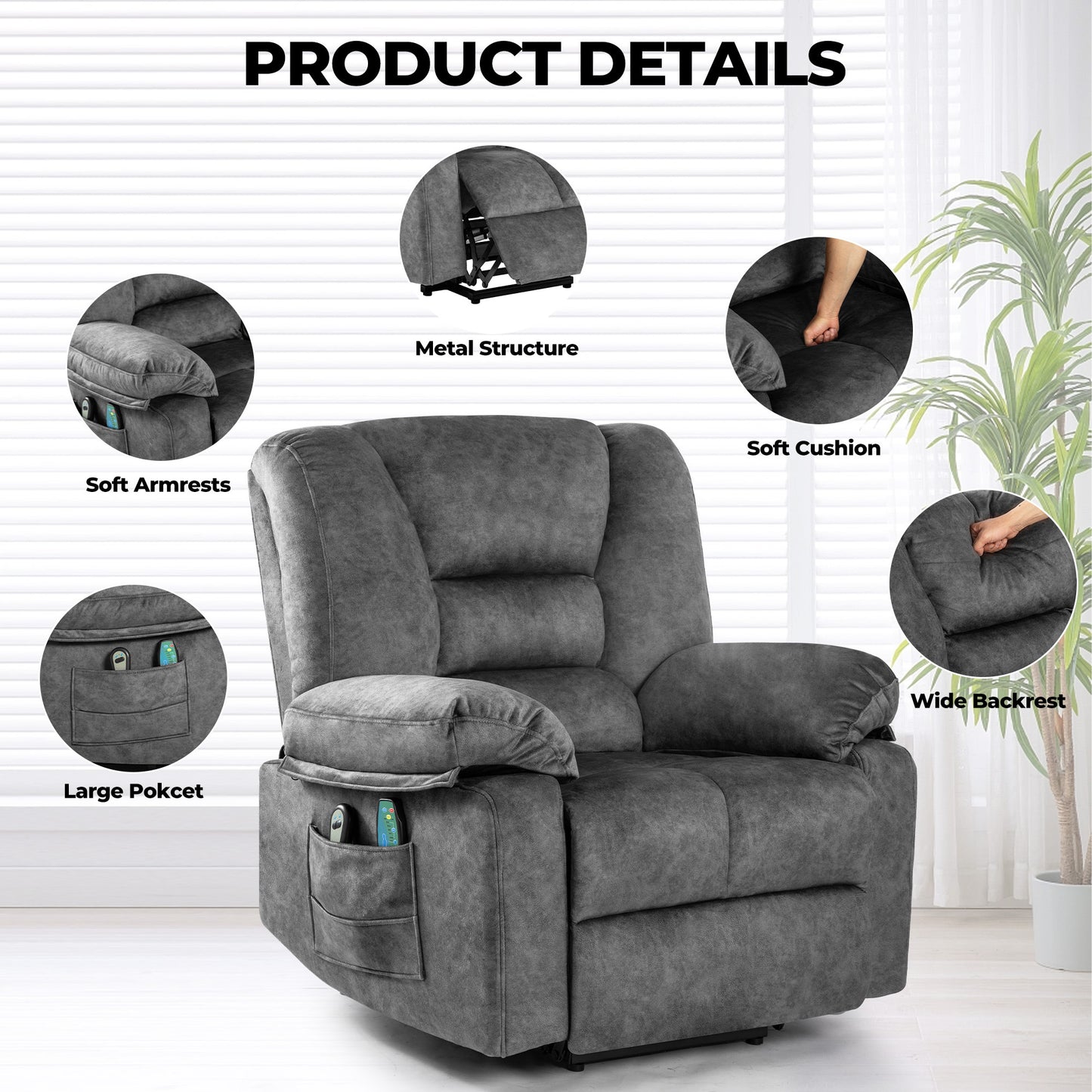 Harris Power Lift Recliner Chair with Massage - Gray