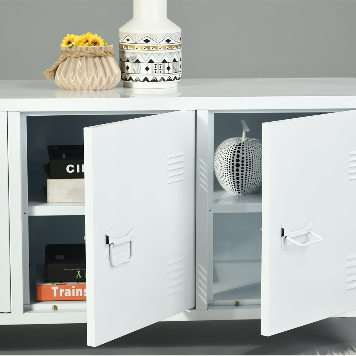 Industrial Metal Side Panel Storage Cabinet - White