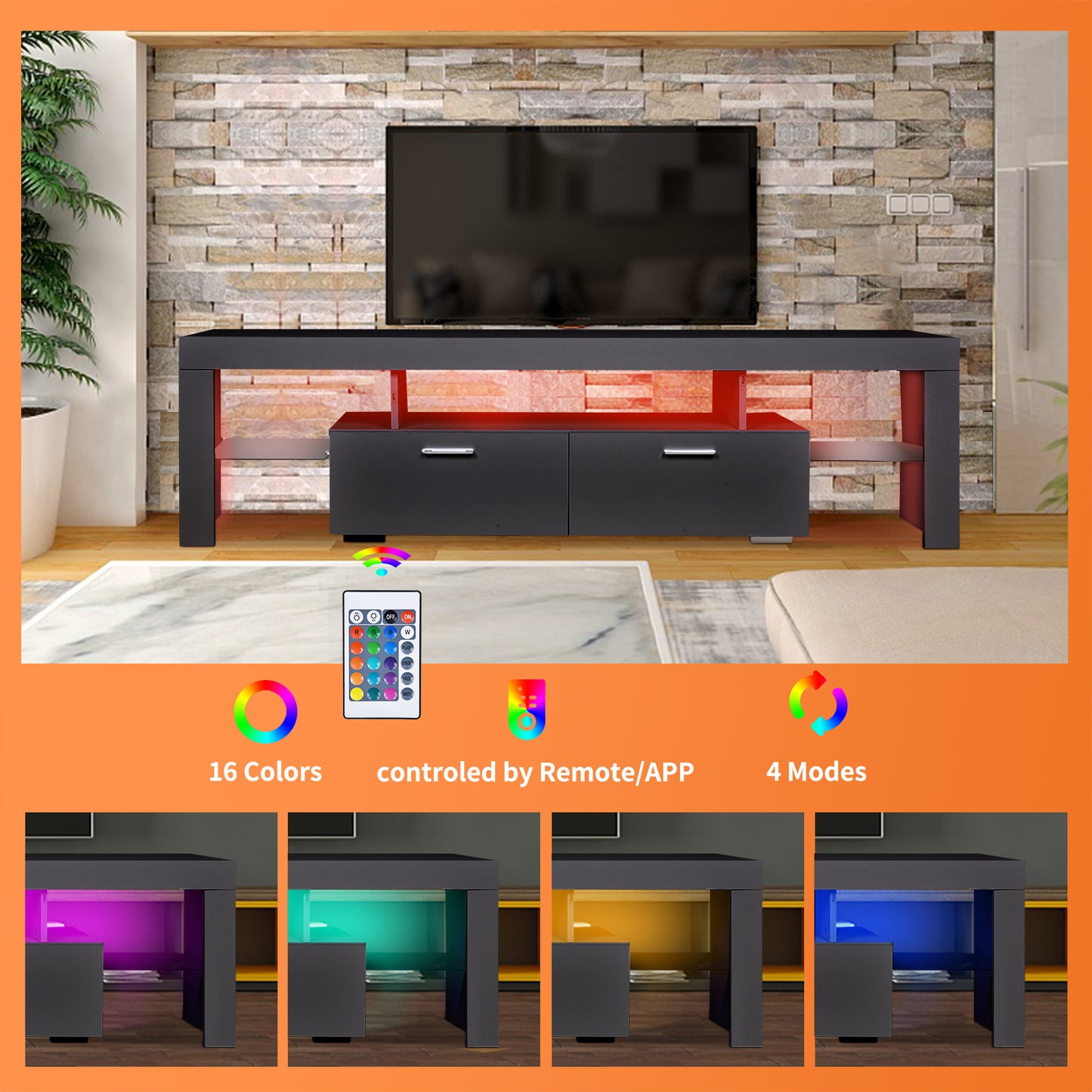 Feno TV Stand with LED Lights - Black