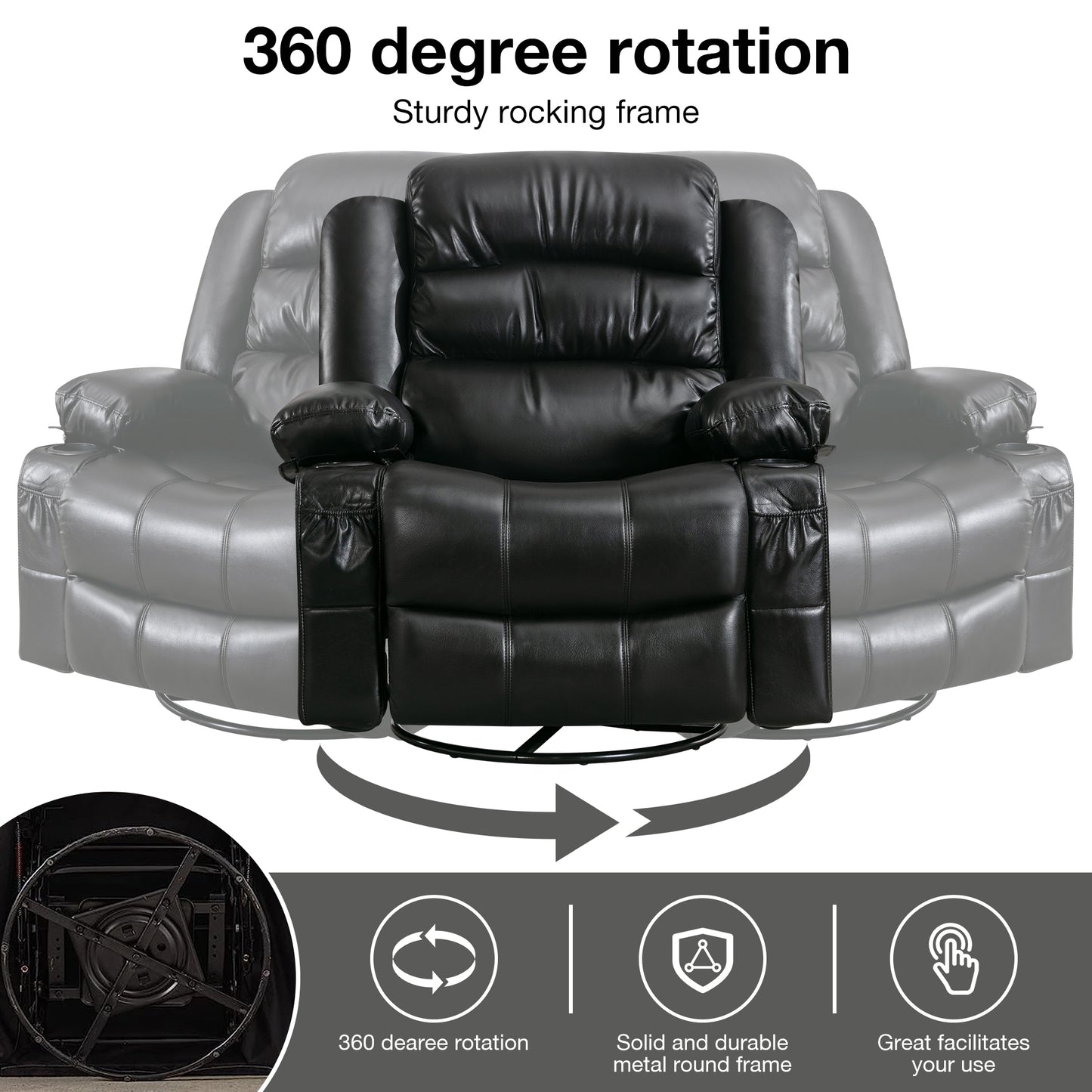 Harris Swivel Rocker Recliner Chair with Vibration Massage and Heat - Black