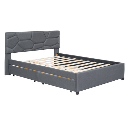 Brick Queen Size Platform Bed with 2 drawers and Twin Size Trundle - Gray