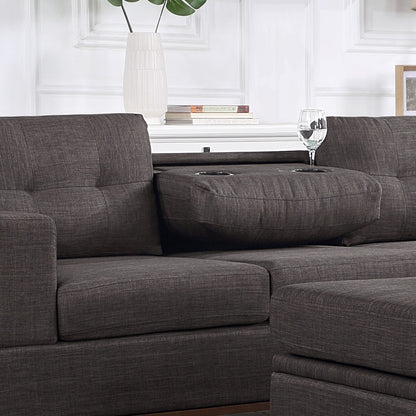 Hilo Fabric Reversible Sectional Sofa with Storage Ottoman - Dark Gray