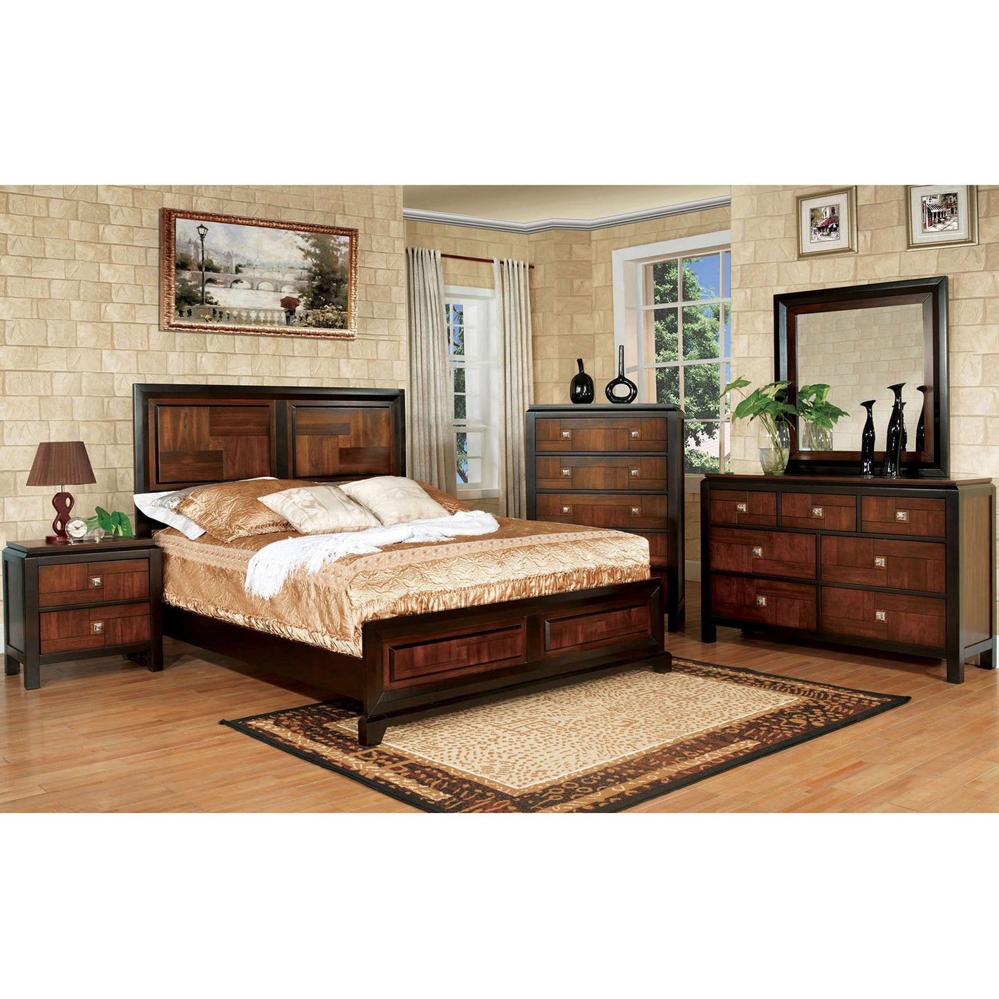 Natasia Solidwood Queen Size Bed - Walnut