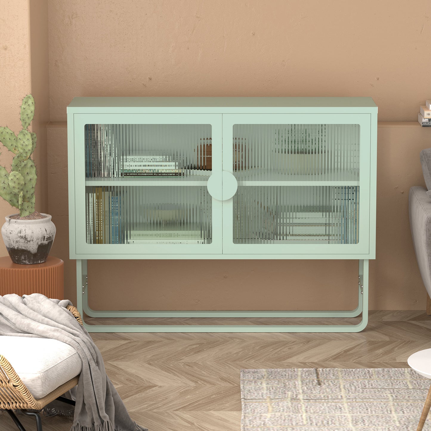 Tempered Glass Cabinet Credenza - Light Green