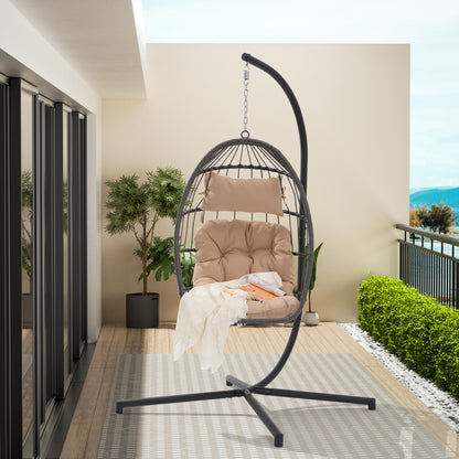 Feji Outdoor Rattan Egg Swing Chair with Stand - Khaki