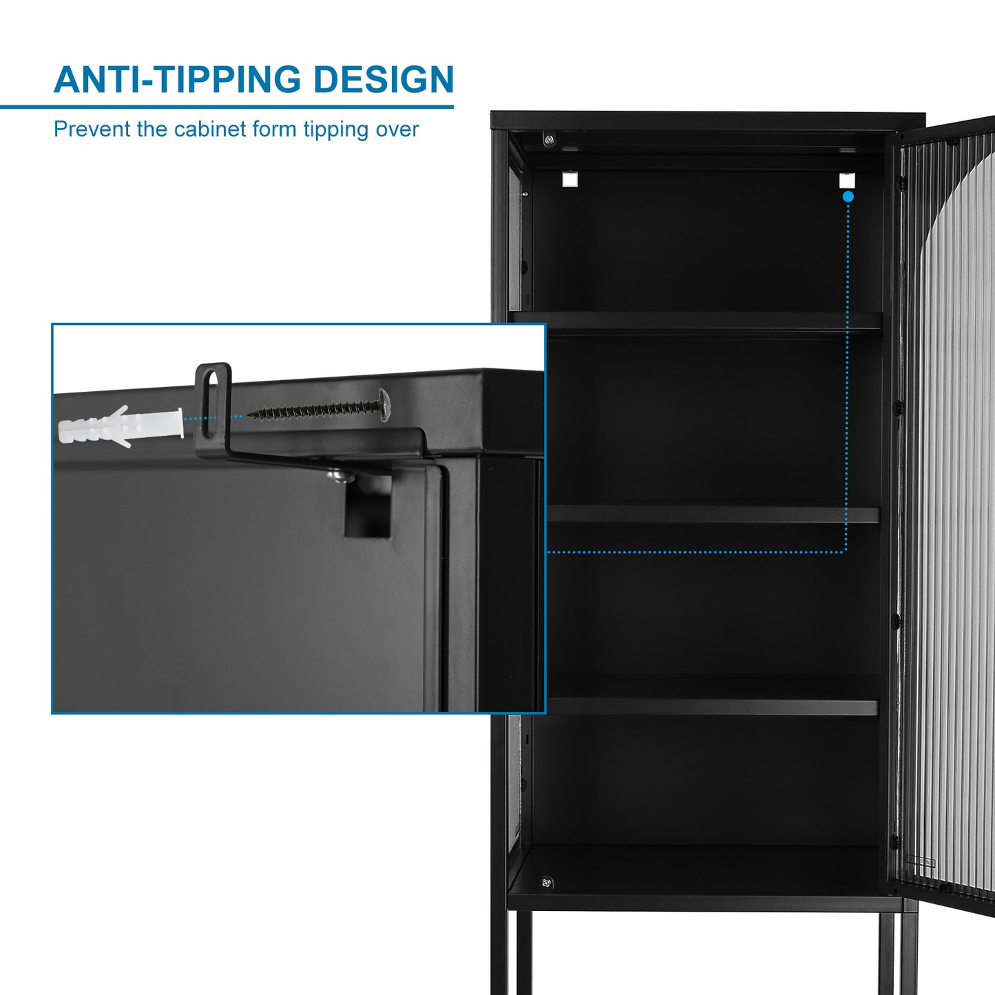 Tempered Glass High Cabinet - Black