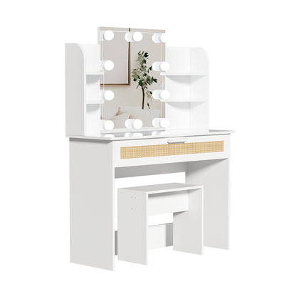 Brooks II Vanity Desk Set With LED Lighting Mirror - White