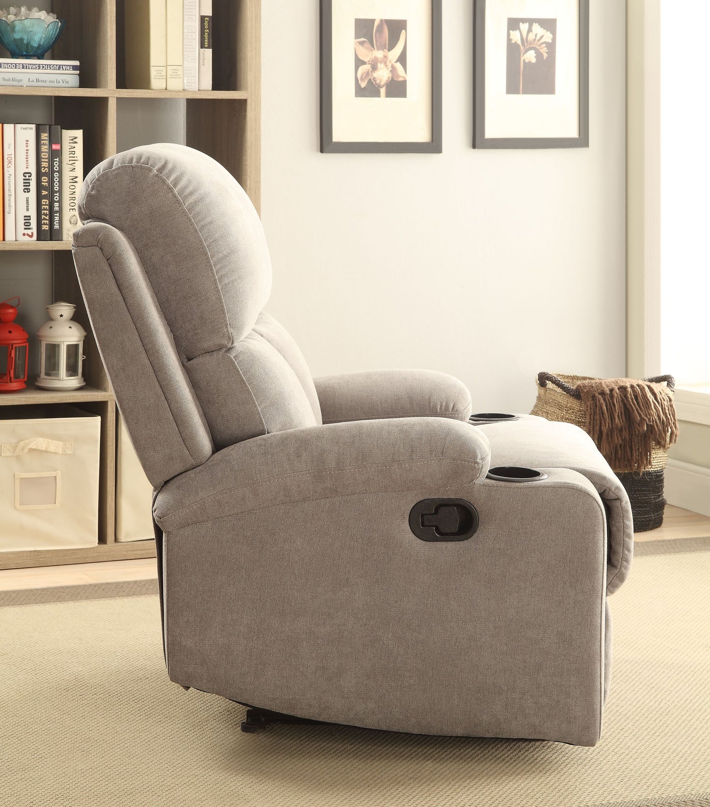 Voe Recliner Chair with Cup Holder - Gray